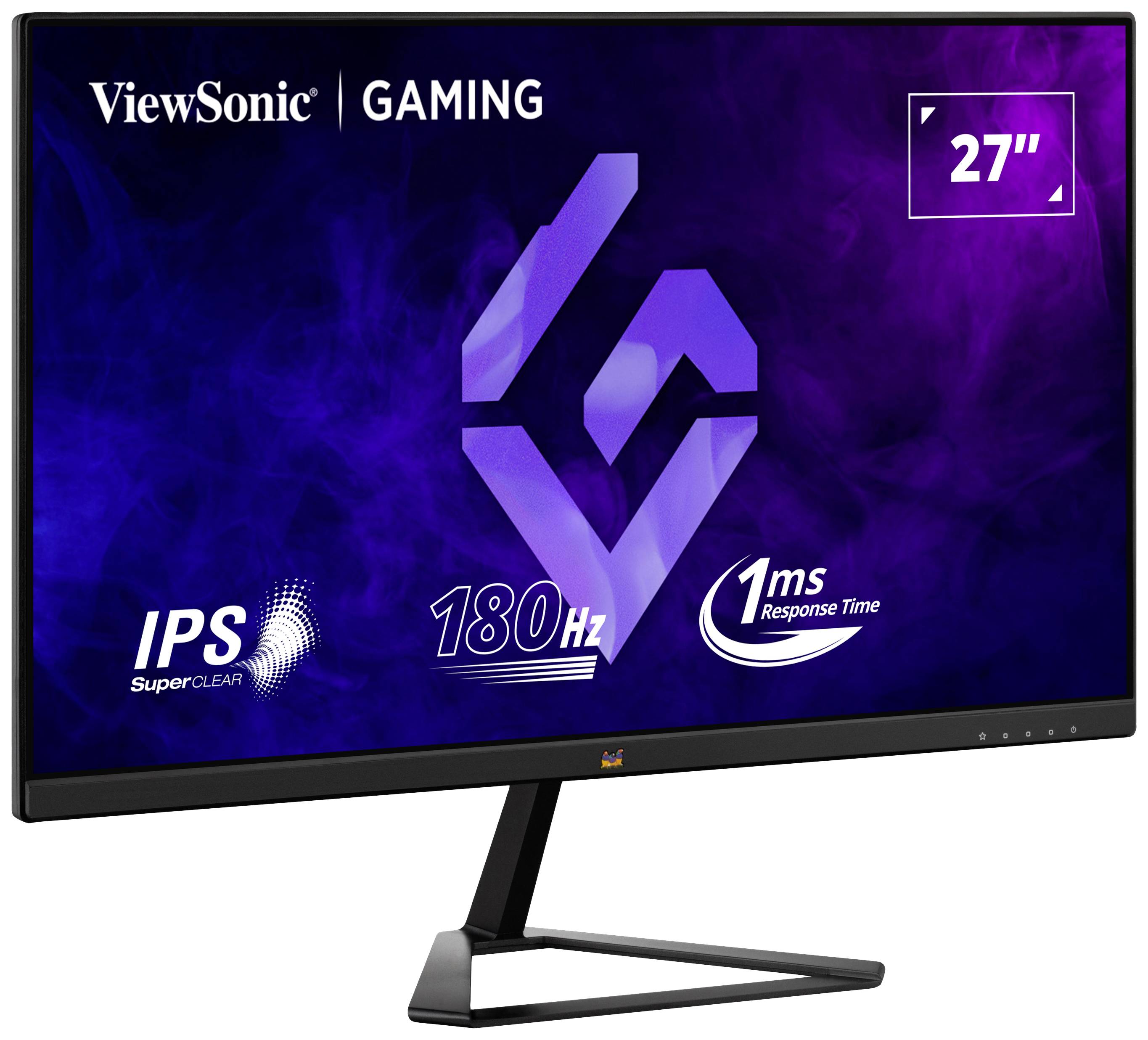 Ein Gaming-Monitor von ViewSonic mit einem 27-Zoll-Bildschirm, 180Hz Bildwiederholfrequenz und 1ms Reaktionszeit, geeignet für IPS-Spiele.