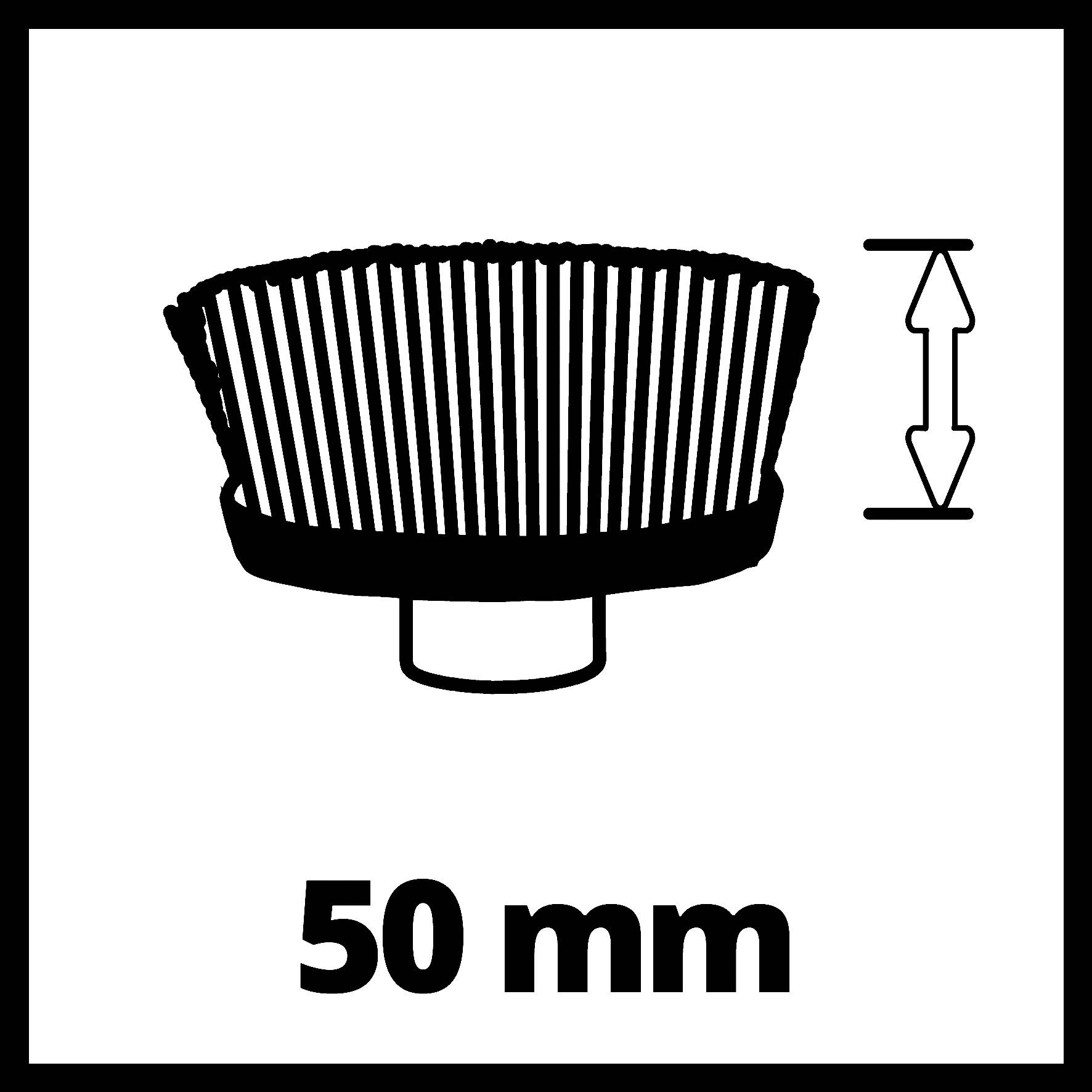 Ein schematischer Filter mit einer Höhe von 50 mm wird angezeigt. Neben dem Filter ist ein Doppelpfeil zur Höhenangabe zu sehen.