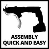 Silhouette eines elektrischen Schraubers mit Magazin. Text unten: 'Assembly quick and easy'.
