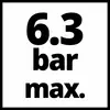 '6.3 bar max.' steht in schwarzem Text auf weißem Hintergrund.
