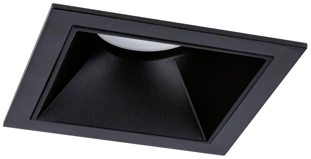 Quadratische, schwarze Einbauleuchte mit runder LED-Lichtquelle, geeignet für moderne Inneneinrichtung oder kommerzielle Beleuchtung.