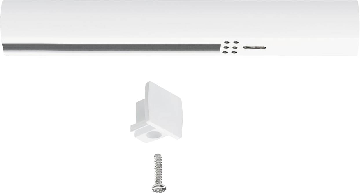 'Ein weißer Türschließer mit Befestigungsschraube und Abdeckung, geeignet für die Montage an Türen.'