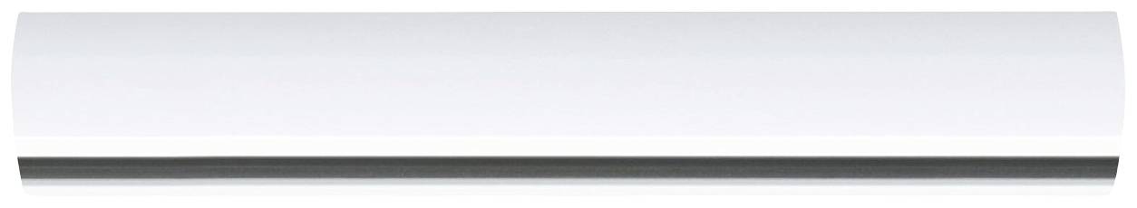 Ein weißer, horizontaler Streifen mit einem dünnen, schwarzen Rand am unteren Ende, auf einem einfachen Hintergrund.