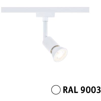 Schienenstrahler in Weiß (RAL 9003) mit abgerundetem Design. Ideal zur gezielten Beleuchtung in Innenräumen.