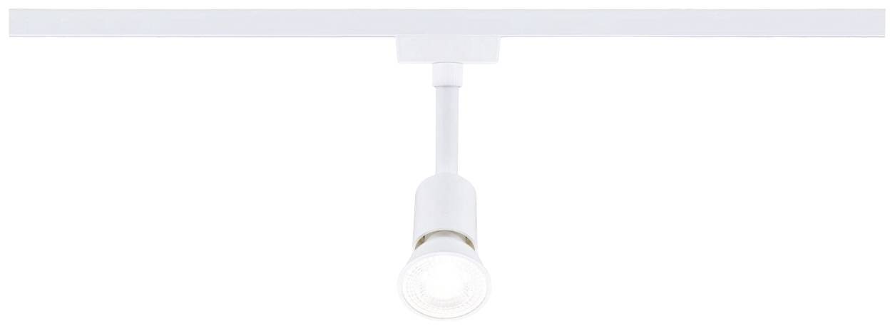 Ein weißer Deckenstrahler mit einer LED-Lampe beleuchtet einen Raum. Der schlichte, moderne Stil passt in verschiedene Raumgestaltungen.