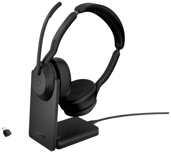 Jabra Evolve2 55 UC Stereo On Ear Headset Bluetooth® Stereo Schwarz Noise Cancelling Mikrofon-Stummschaltung, Lautstärkeregelung Computer