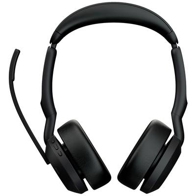 Ein schwarzes Headset mit Mikrofonarm ausklappbar und großen Ohrmuscheln, ideal für Telefonkonferenzen und Gaming.