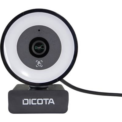 Kompakte Webcam mit Ringlicht und USB-Anschluss, ideal für Videokonferenzen oder Streams, auf einem Standfuß mit Markenlogo.