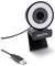 Webcam mit rundem Design, eingebautem Mikrofon und USB-Anschluss. Markenname auf der Halterung. Ideal für Videoanrufe.