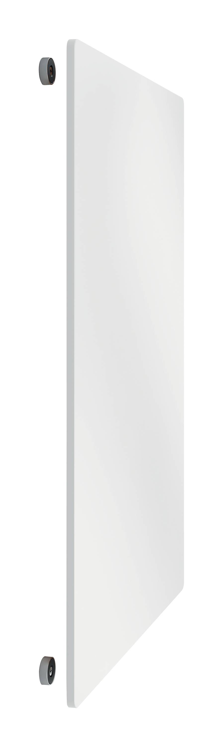 Weißes, rechteckiges Paneel, vertikal aufgestellt, mit abgerundeten Ecken und zwei sichtbaren Befestigungspunkten an der Rückseite.