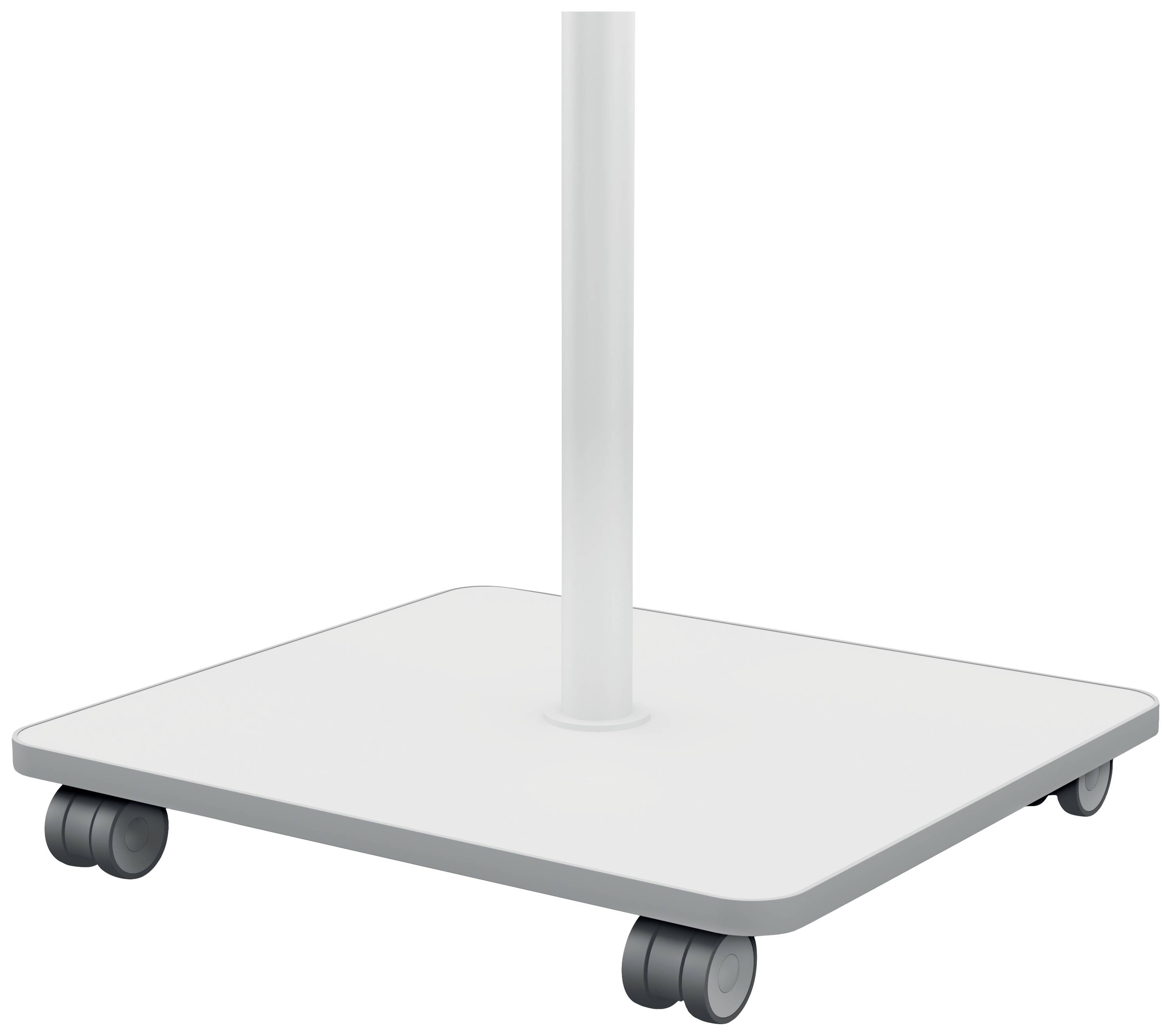 Ein rechteckiges Standfußdesign mit vier schwarzen Rollen für einfache Mobilität.