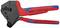 Eine rote und blaue Crimpzange der Marke Knipex, Modell 97 43 66 EVO, geeignet für Kabelgrößen von 4,0-10,0 mm².