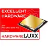 Auszeichnung für ausgezeichnete Hardware: AVM FRITZ!Box 5690 Pro, Januar 2025, von HardwareLUXX. Ein Prozessor ist abgebildet.
