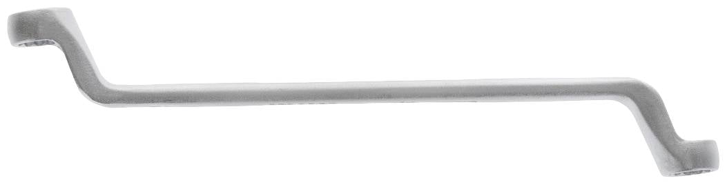 Ein doppelseitig gebogener Metallstift, wahrscheinlich ein Werkzeug, mit abgewinkelten Enden.