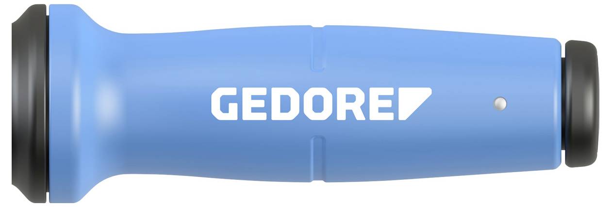 Ein blauer Handwerkzeuggriff mit dem Schriftzug "GEDORE" in Weiß auf seiner Seite.