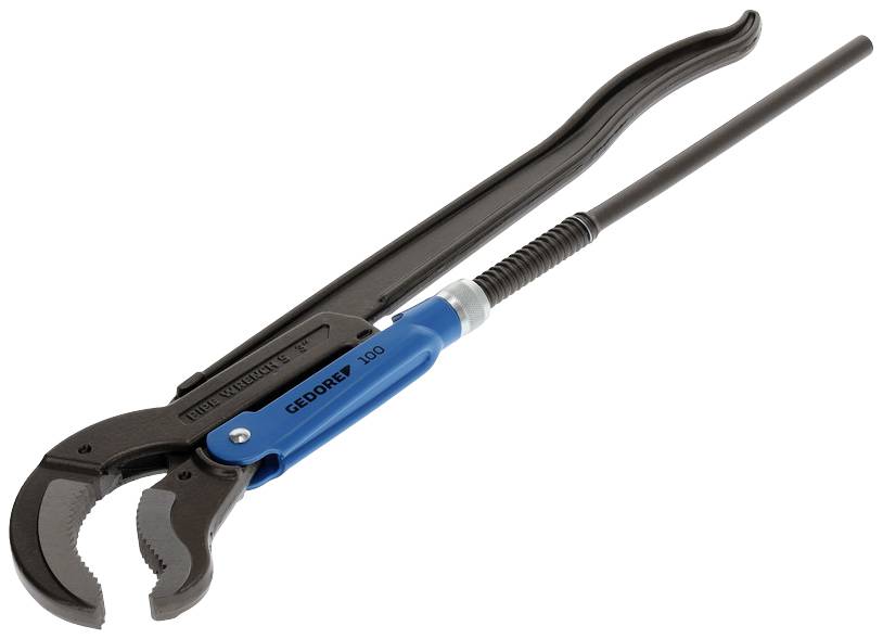 Rohrzange mit blauem Griff und verstellbarem Backenabstand. Speziell zum Greifen und Drehen von Rohren und Verschraubungen konzipiert.