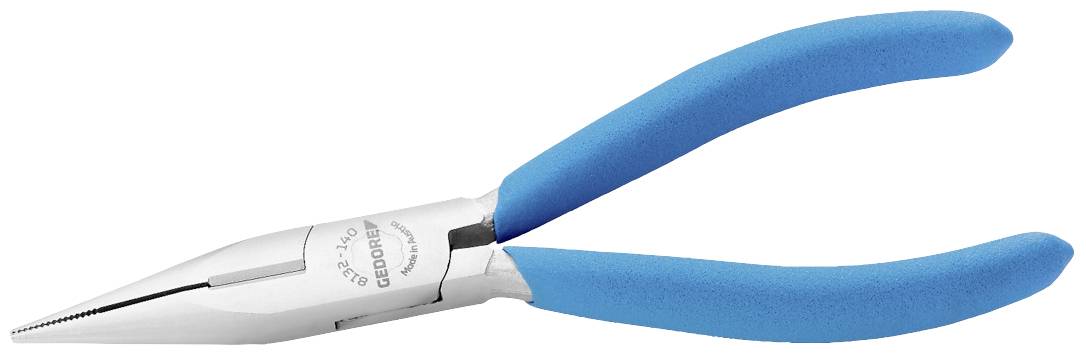 Langspitz-Zange mit blauen Griffen, geeignet zum Greifen und Biegen von Drähten oder kleinen Gegenständen.