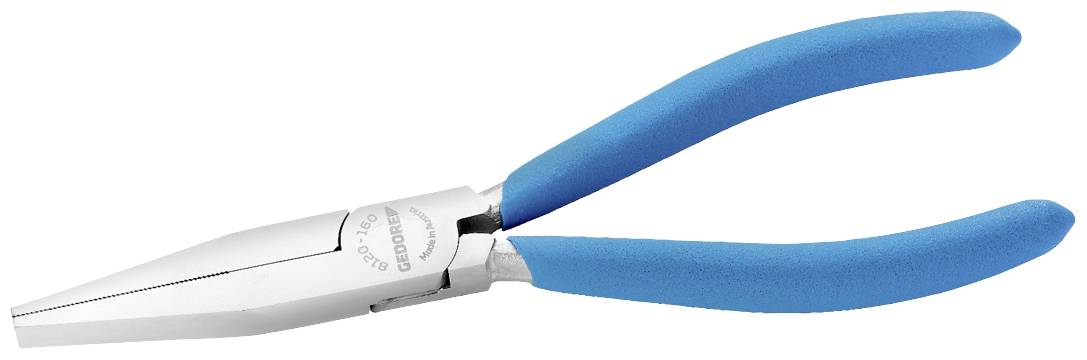 Flachzange mit blauen Griffen, geeignet für präzise Arbeiten in Elektronik oder Handwerk.