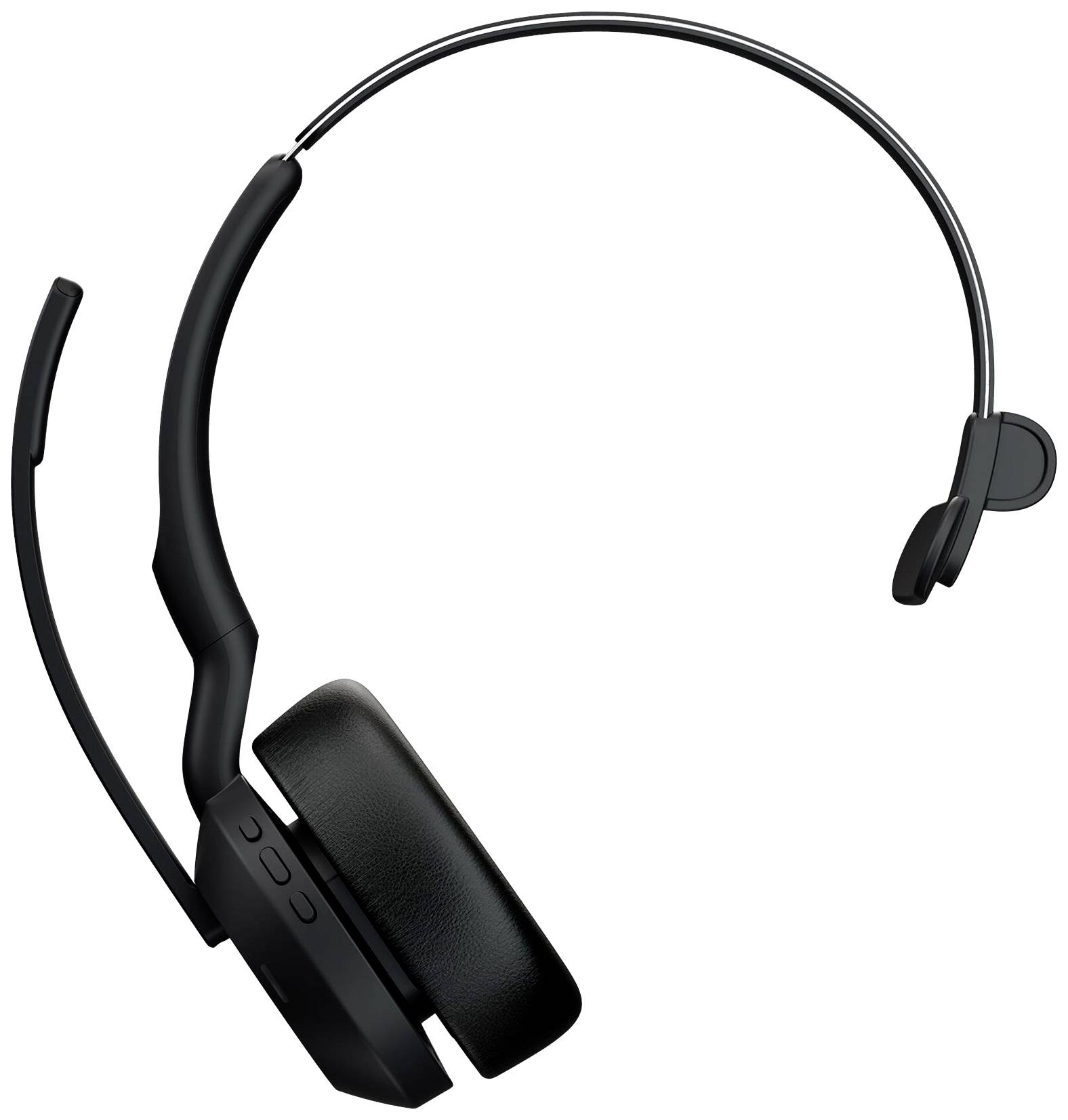 Kabelloses, einseitiges Headset mit flexiblem Mikrofonbügel, schwarz. Ideal für Telefonkonferenzen oder Büroumgebungen.
