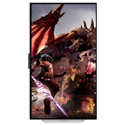 Ein Krieger kämpft gegen einen großen, feuerspeienden Drachen in einer feurigen, zerstörten Stadt. Dynamische und actionreiche Szene.