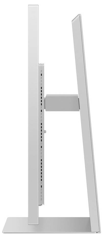 Seitenansicht eines modernen Computermonitors mit schlankem Design auf einem Standfuß.