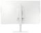 Rückansicht eines weißen Computermonitors auf einem Standfuß. Die Rückseite ist strukturiert, mit mehreren Anschlüssen in der unteren Mitte.
