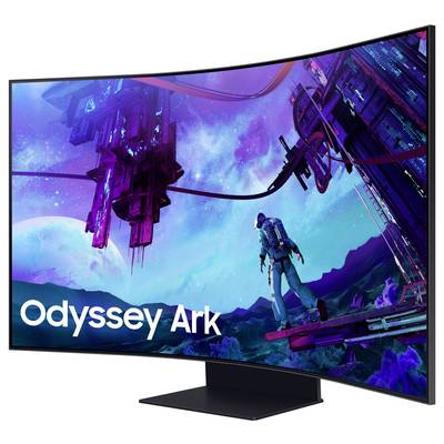 Ein Astronaut steht auf einer futuristischen Plattform unter lila-blauem Himmel. Text auf dem Bildschirm: 'Odyssey Ark'.