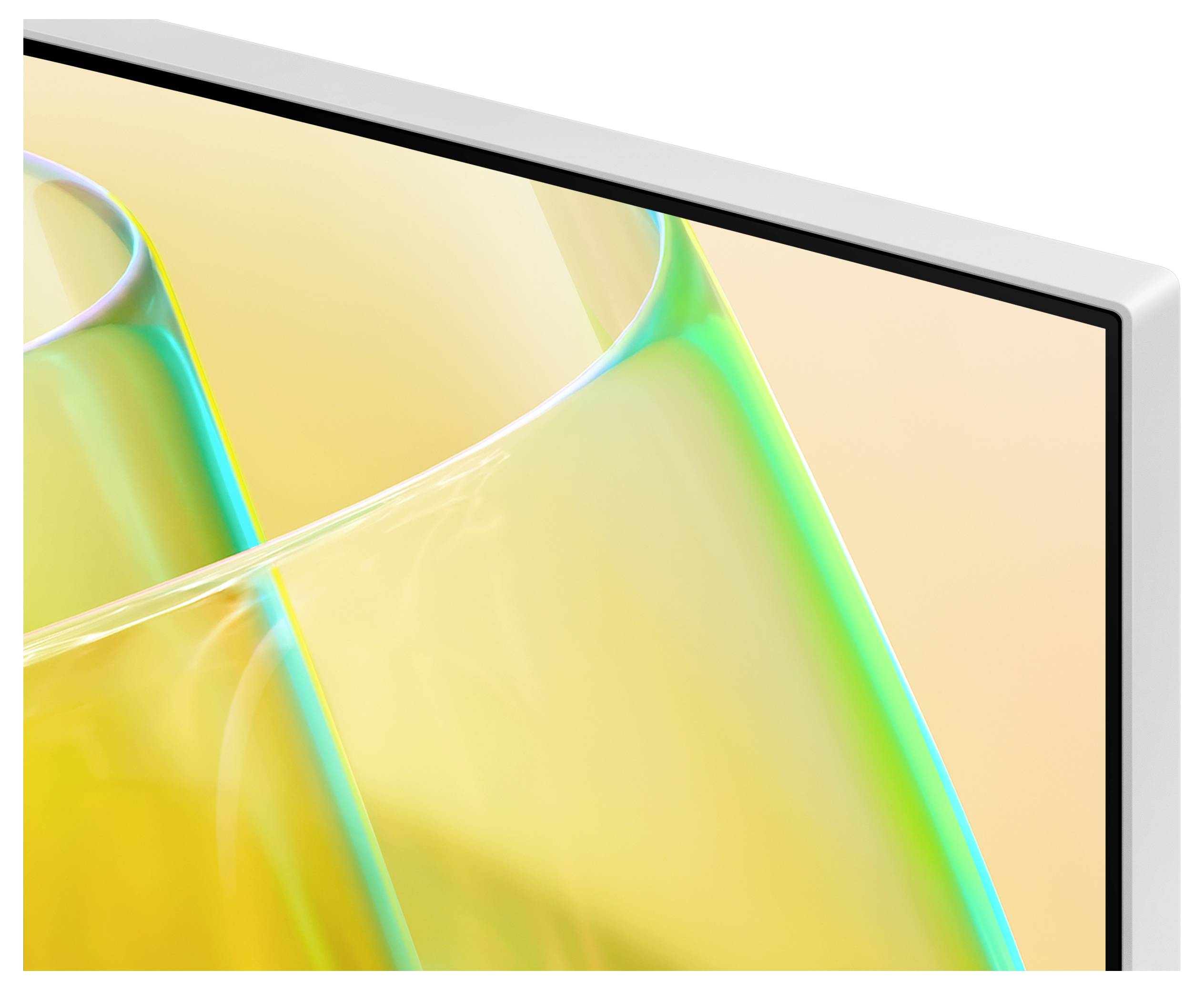 Detail einer Ecke eines Bildschirms mit lebhaften, ineinander übergehenden Farben.