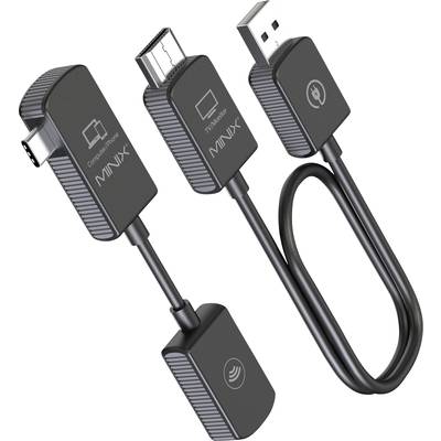 Drei schwarze Adapterkabel mit unterschiedlichen Anschlüssen: ein USB-Stecker, ein HDMI-Stecker und ein microUSB-Anschluss.