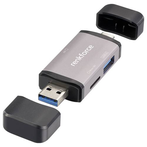 Renkforce RF-CR-480 Externer Speicherkartenleser USB-A, USB-C® Aluminium-Grau