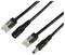 Drei schwarze Kabel mit unterschiedlichen Anschlüssen: zwei mit RJ45-Netzwerksteckern und eines mit einem zylindrischen Stromanschluss.