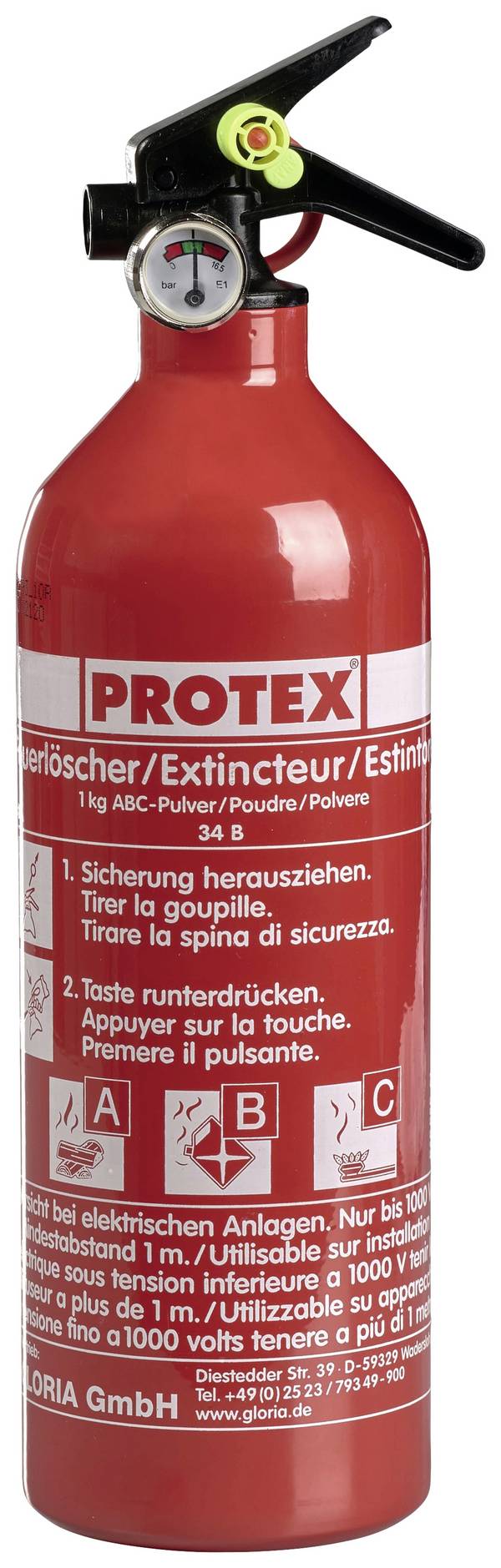 Protex PS1-X Pulverfeuerlöscher mit Manometer, fluorfrei 1 kg Brandklasse: A, B, C Inhalt 1 St.