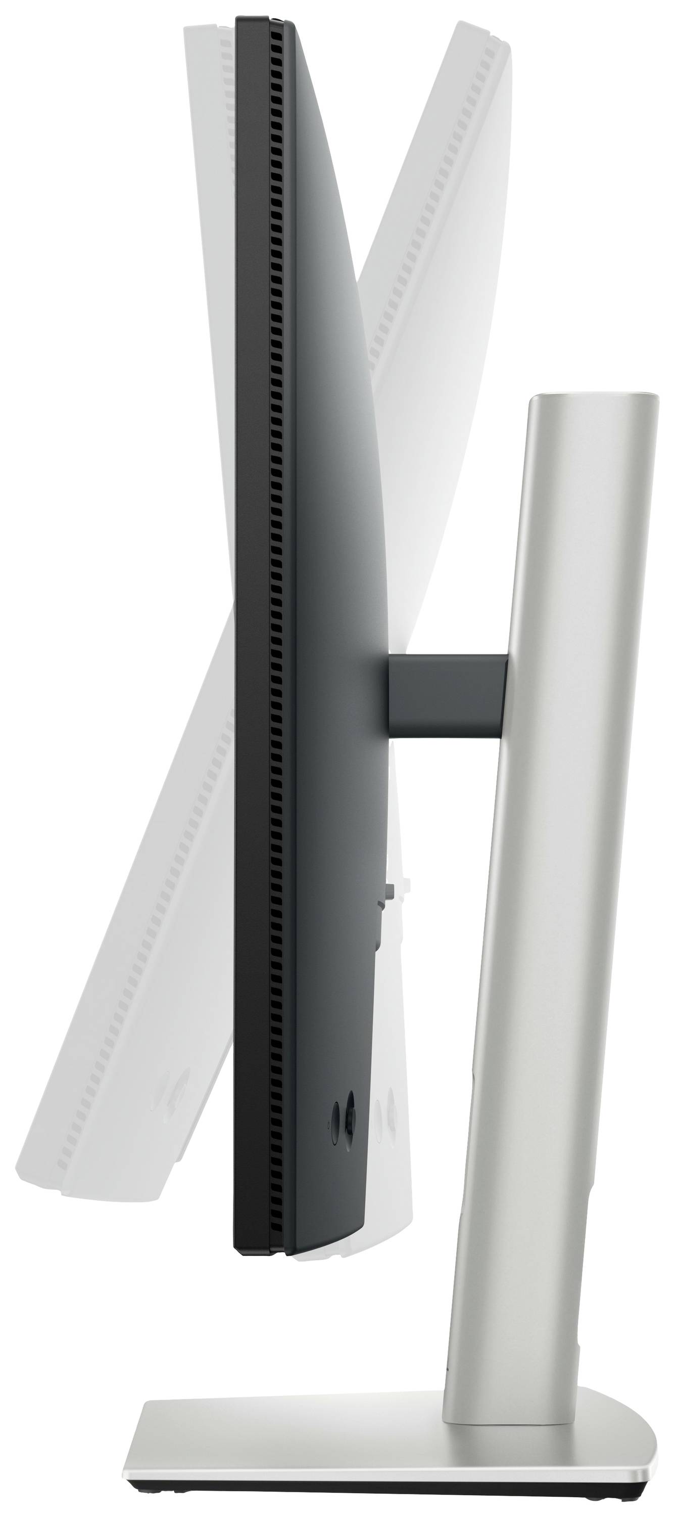 Flacher Computermonitor im Profil mit verstellbarem Bildschirm, der nach vorne und hinten geneigt werden kann.