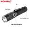 Taschenlampe mit Clip, Stromanzeige, taktischem Schalter und Ein-Tasten-Zahnradeinstellung. Marke: WORKPRO.