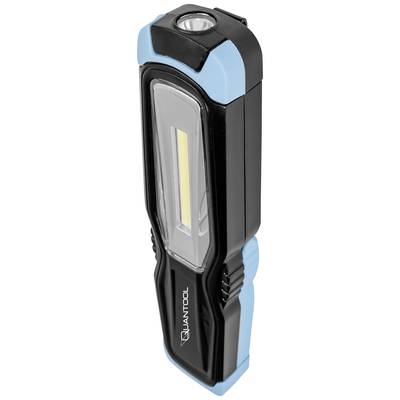 Tragbare LED-Arbeitsleuchte in Schwarz und Blau mit Aufhängehaken und Magnethalterung.