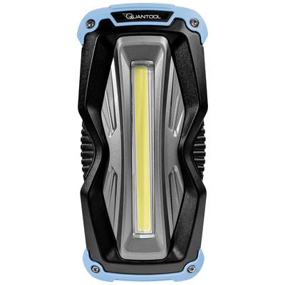 Tragbare LED-Arbeitsleuchte mit blauem und schwarzem Gehäuse, vertikalem Lichtstreifen in der Mitte, geeignet für Werkstätten und Outdoor.
