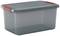 Graue Kunststoff-Aufbewahrungsbox mit rotem Verschluss, rechteckig, mit geripptem Deckel, für vielseitige Nutzung und Lagerung.