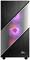 Ein schwarzes PC-Gehäuse mit diagonalem Gittermuster und leuchtendem LED-Licht in rosa und lila, CSL-Logo unten rechts.