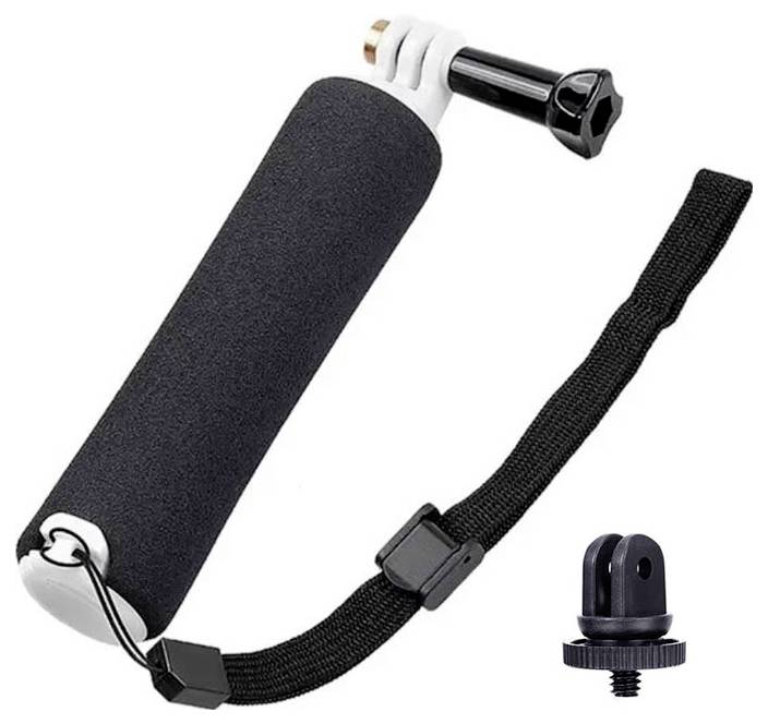 'Schwimmender Handgriff für Actionkameras, schwarz mit Handgelenkschlaufe und Adapter'