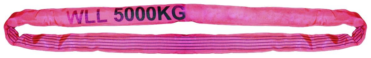 Ein pinker Hebegurt mit der Aufschrift 'WLL 5000KG', geeignet für Lasten bis 5000 Kilogramm.