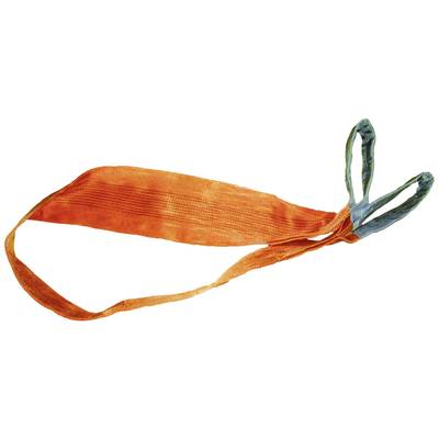 Ein orangefarbener Hebegurt mit blauen Schlaufen, verwendet für das Heben schwerer Lasten.