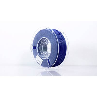 Spule mit blauem 3D-Drucker-Filament auf weißem Hintergrund.