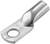 Ein Metallschlauchstück mit einer runden Befestigungsöse am Ende, oft in der Elektrik zur Kabelverbindung verwendet.