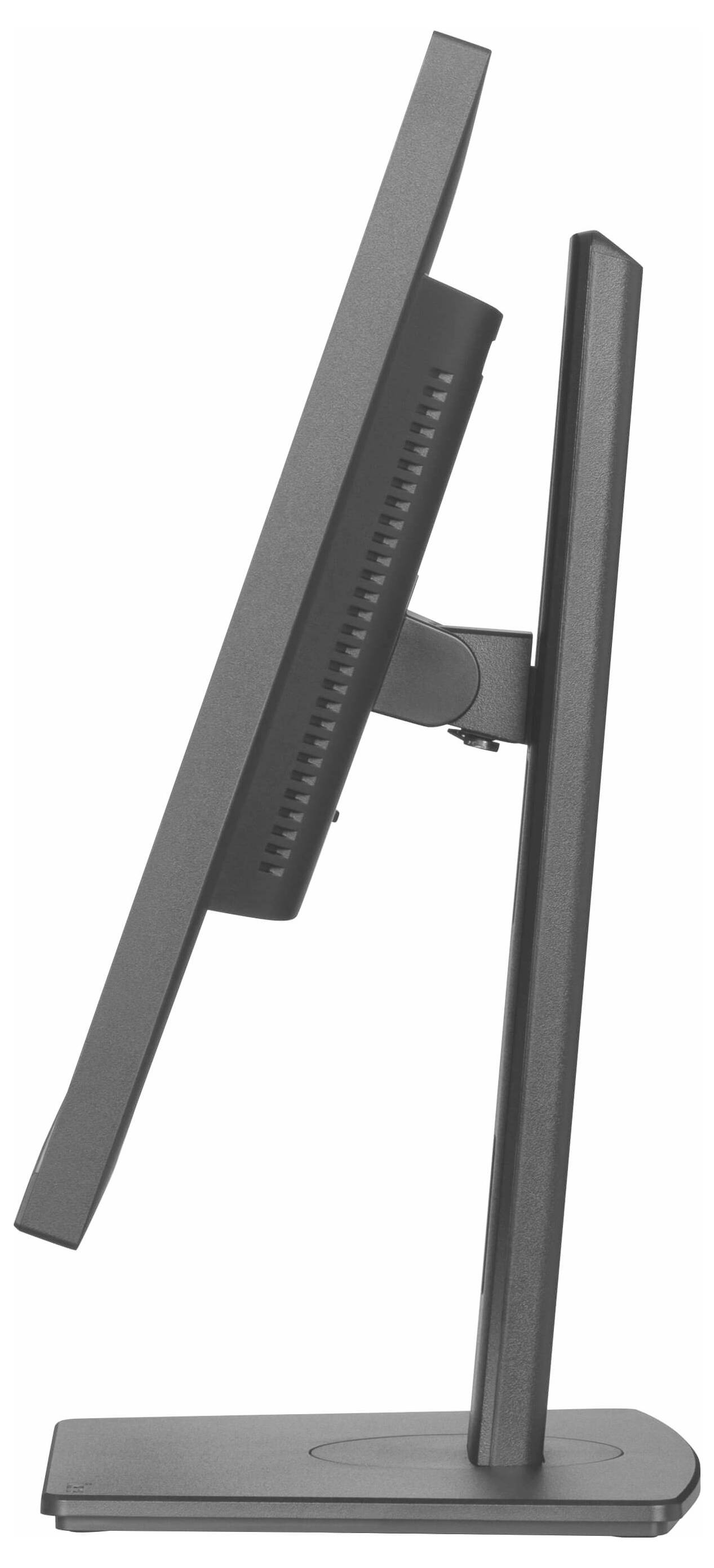 Ein dünner Computerbildschirm in seitlicher Ansicht, montiert auf einem verstellbaren Standfuß.