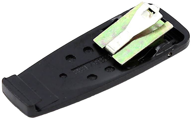Ein schwarzer, rechteckiger Schuhspanner mit einem grünen, metallischen Hebel in der Mitte, der zur Befestigung des Schuhs dient.