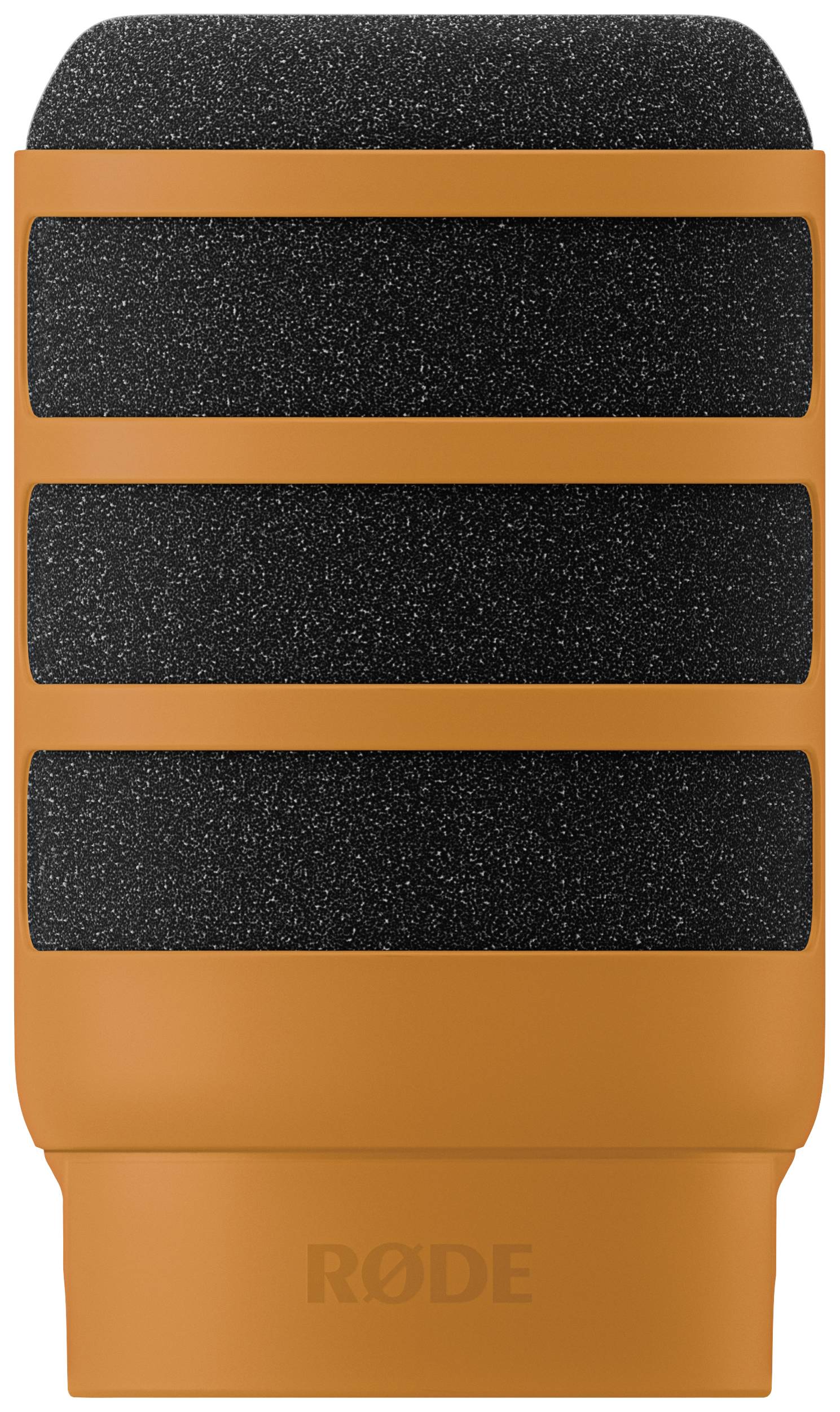 Ein Mikrofon-Windschutz in Orange, passend für Røde Mikrofone. Entwickelt zur Reduzierung von Windgeräuschen bei Außenaufnahmen.