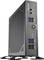 Ein schwarzer Mini-PC mit mehreren USB-Anschlüssen und Audiobuchsen auf der Frontseite, auf einem Ständer stehend.