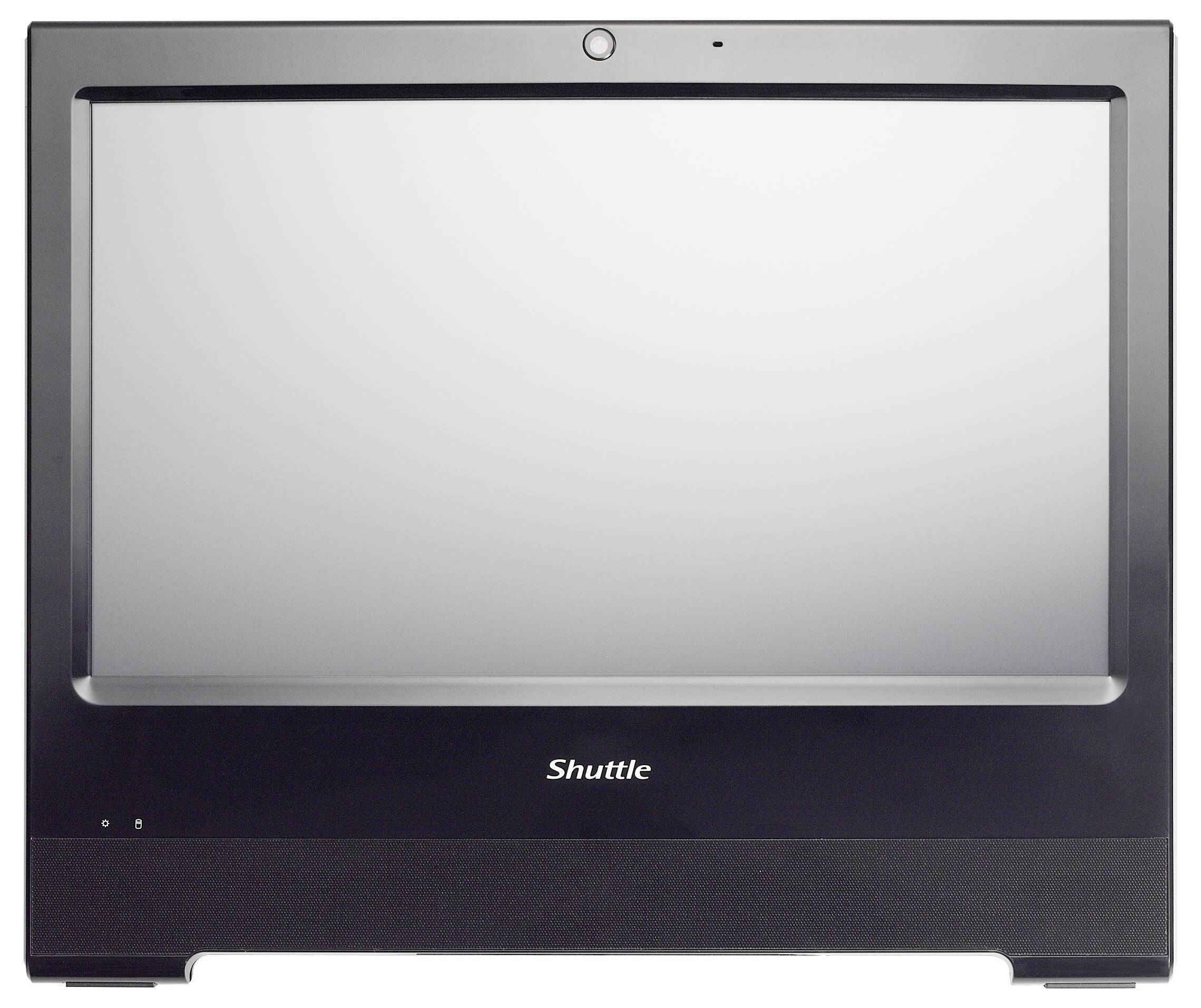 'Shuttle X50V6' All-in-One PC mit großem Bildschirm und schwarzem Rahmen, geeignet für Büroumgebungen und Präsentationen.