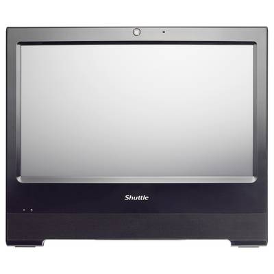 'Shuttle X50V6' All-in-One PC mit großem Bildschirm und schwarzem Rahmen, geeignet für Büroumgebungen und Präsentationen.