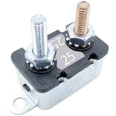 Zylindrische Sicherung mit zwei Gewindebolzen, einem silbernen und einem kupfernen. Gehäuse aus Metall und Kunststoff.